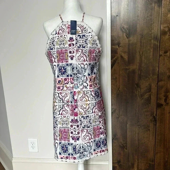 Crown Ivy Cotton Stretch Multi Colored White Eyelet Trim Sheath Dress Sz 12 - Picture 7 of 14